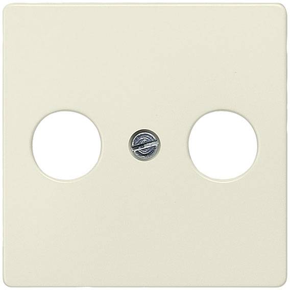 Cadre de couverture beige pour double prise électrique avec deux ouvertures rondes et une vis centrale.