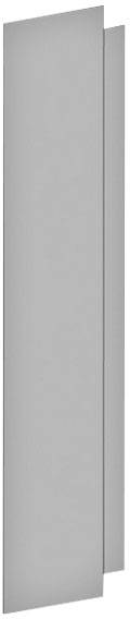 Élément métallique gris composé de trois panneaux parallèles de longueurs différentes, disposés verticalement.