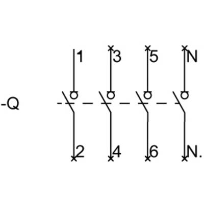 Schéma de circuit électrique avec des bornes numérotées de 1 à 6 et les lettres N et Q, montrant les points de connexion.