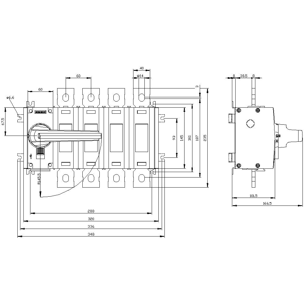 Dessin technique d'un interrupteur avec des dimensions détaillées en millimètres, incluant la largeur, la hauteur et la profondeur.