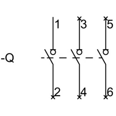 Schéma électrique avec interrupteurs 1 à 6. Les interrupteurs 1, 3, 5 sont connectés en haut ; les interrupteurs 2, 4, 6 en bas. Connexion avec '-Q' sur le côté gauche.