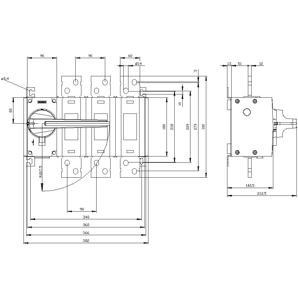 Dessin technique d'une serrure mécanique avec des dimensions détaillées. Présente différentes vues et mesures de la serrure.
