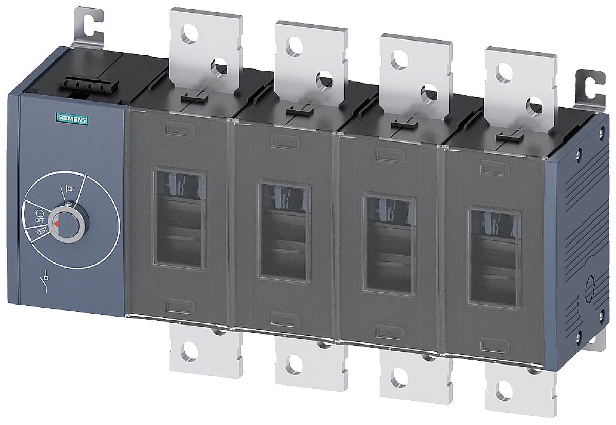 Interrupteur industriel à quatre pôles avec marquage de marque. Convient pour les installations électriques, indique différents niveaux de performance.