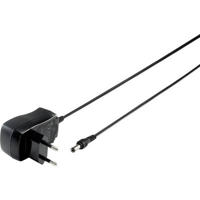 Bloc d'alimentation noir avec câble et fiche ronde, adapté aux prises électriques européennes. Idéal pour l'alimentation électrique de petits appareils.