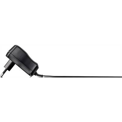Adaptateur secteur avec câble, posé sur un fond blanc. Utilisé pour charger des appareils électroniques.
