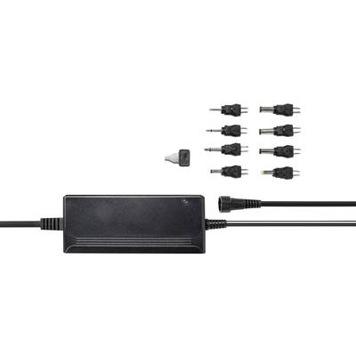 Un bloc d'alimentation noir avec huit adaptateurs de connexion différents prenant en charge divers fiches d'appareils.