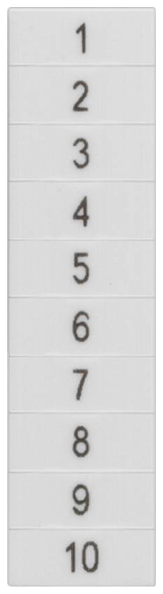 Plaque en plastique blanc avec des chiffres noirs imprimés de 1 à 10, disposés verticalement.