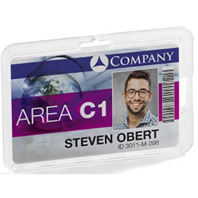 Une carte d'identité avec le portrait d'un homme. En haut est inscrit 'Company', en dessous 'Zone C1'. Nom : Steven Obert, ID : 3011-M-298.