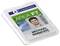 Badge d'employé avec photo d'un homme, logo de l'entreprise, texte 'AREA F7' et nom 'MICHAEL SIMMONS', ID '3011-M-298'.