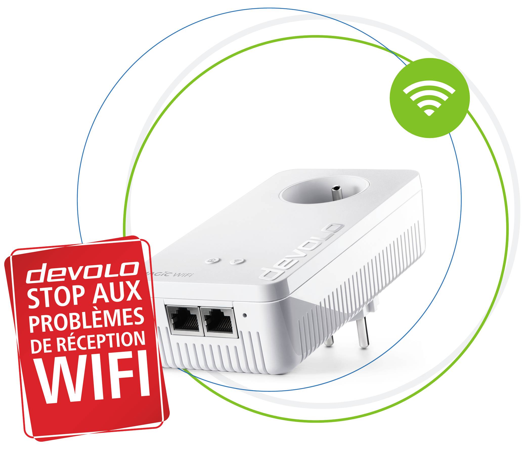 Illustration d'une maison avec des routeurs Wi-Fi et des amplificateurs de signal pour améliorer la réception internet dans différentes pièces.