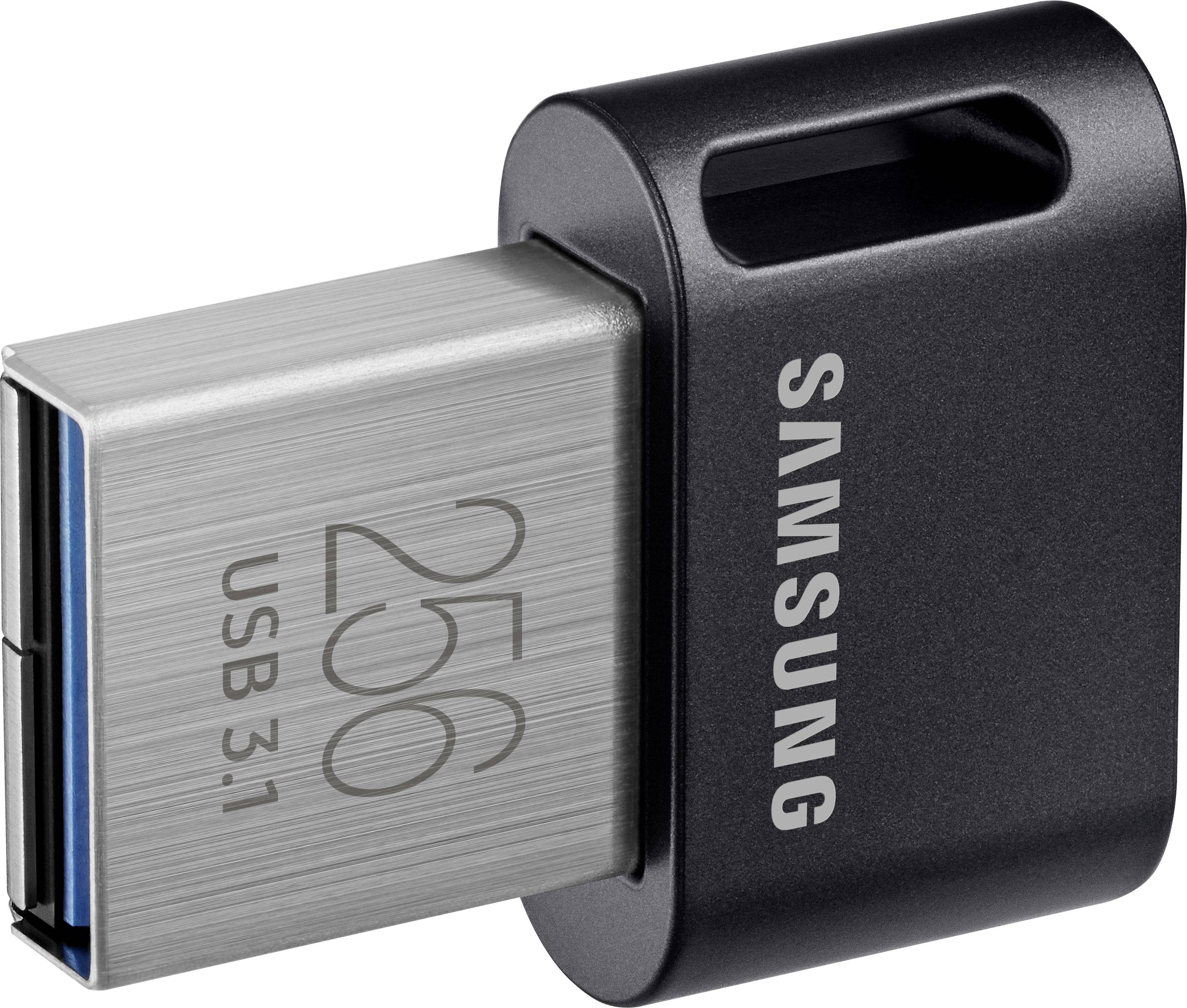 Une clé USB portant l'inscription '256 Go USB 3.1' de la marque 'Samsung'. La clé est compacte et possède un boîtier noir.