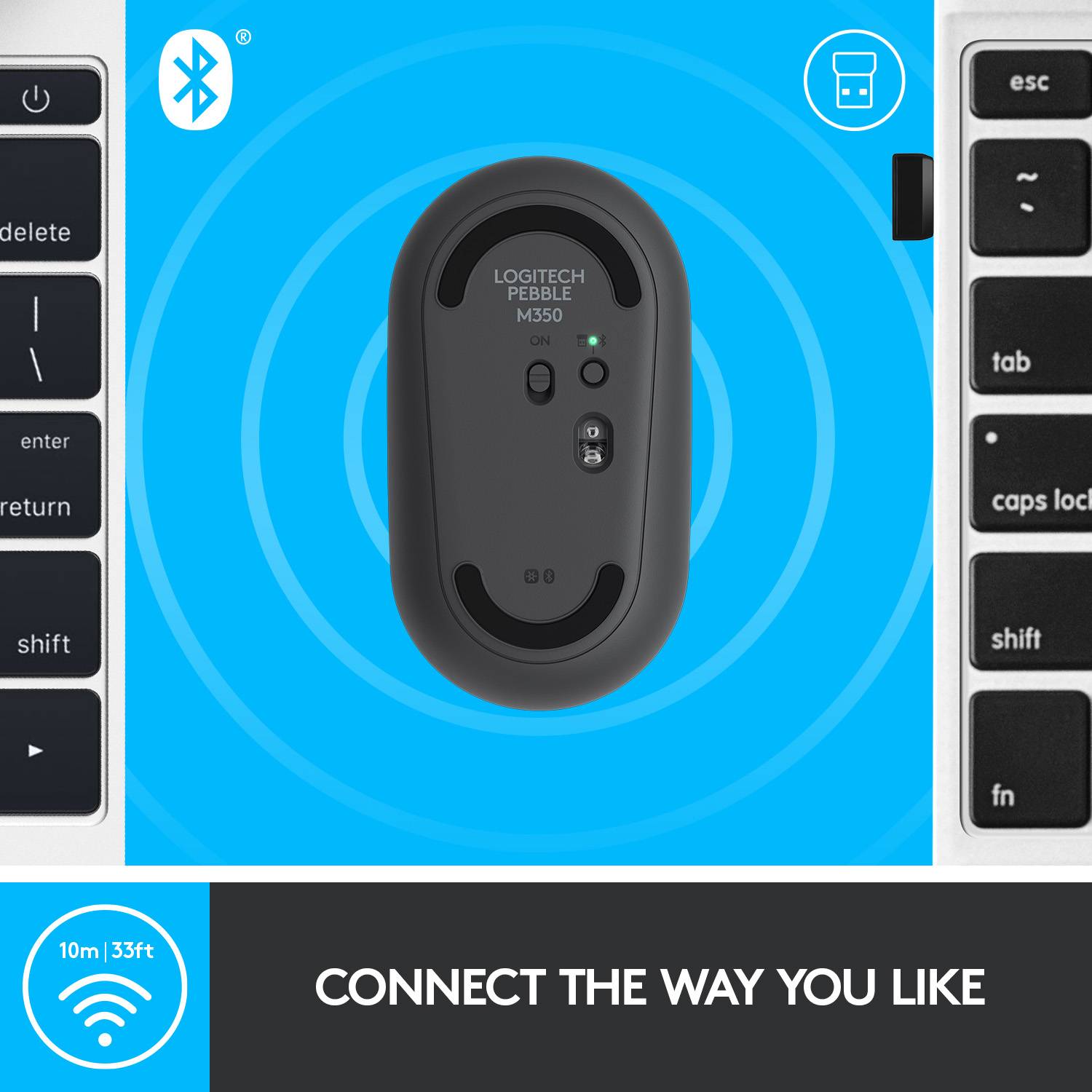 Logitech Pebble M350 Souris Bluetooth, radio optique noir 3 Boutons 1000 dpi Touches à frappe silencieuse-6