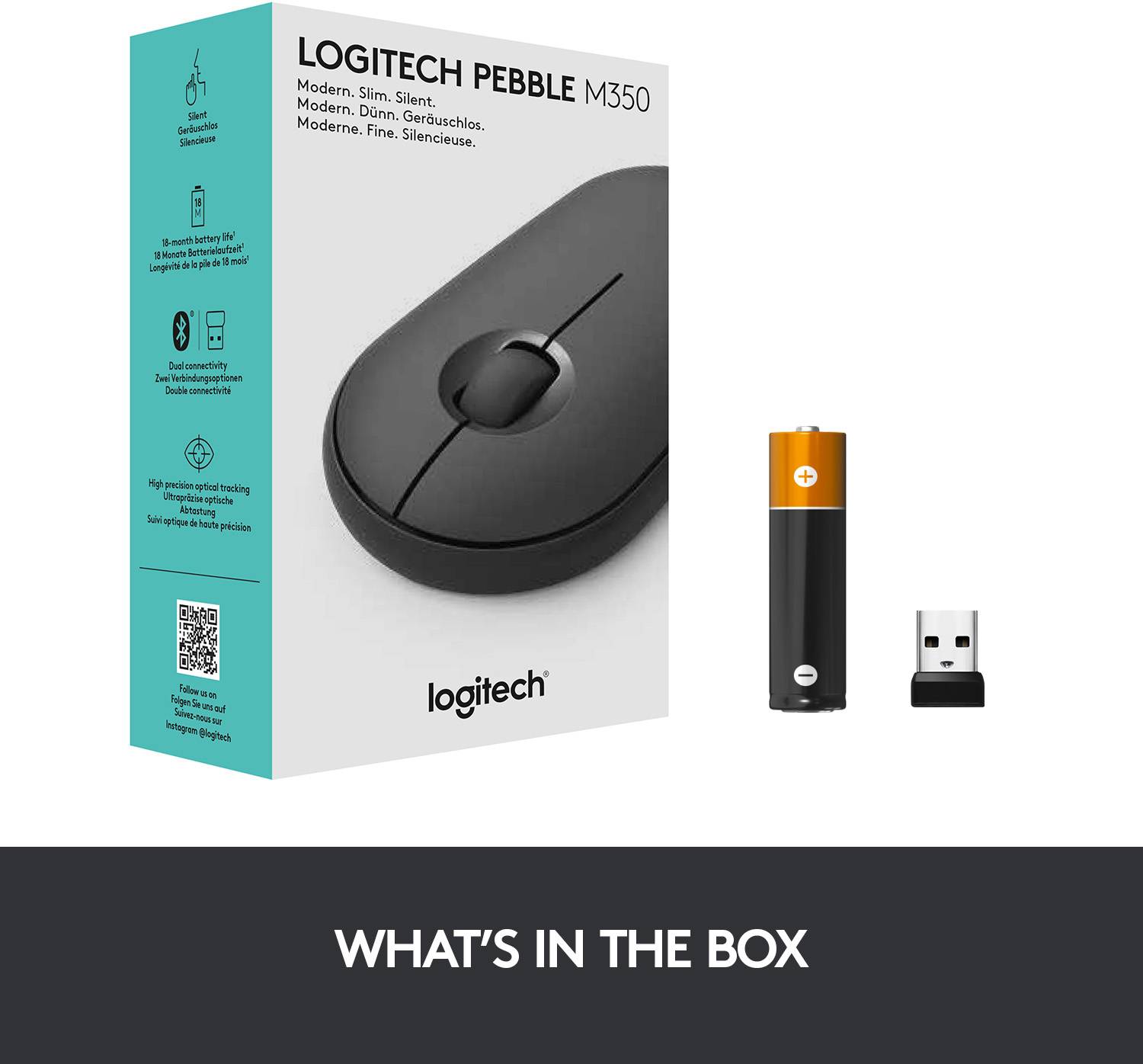 Logitech Pebble M350 Souris Bluetooth, radio optique noir 3 Boutons 1000 dpi Touches à frappe silencieuse-9