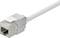 Un connecteur RJ45 CAT 6A argenté avec un câble blanc, adapté aux connexions Ethernet dans les réseaux informatiques.