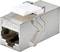 Connecteur réseau métallique CAT 6A avec capuchon de protection, adapté aux connexions Ethernet dans les réseaux informatiques et de communication.
