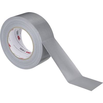 Rouleau de ruban adhésif gris avec une bande détachée s'étendant vers l'extérieur sur un fond blanc.