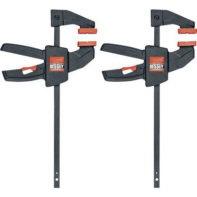 Deux serre-joints noirs avec le logo rouge 'Bessey', alignés parallèlement, sur un fond blanc.