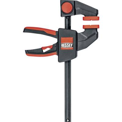 Une pince à une main de la marque Bessey, en noir et rouge, adaptée pour maintenir fermement des pièces de travail pendant le travail.