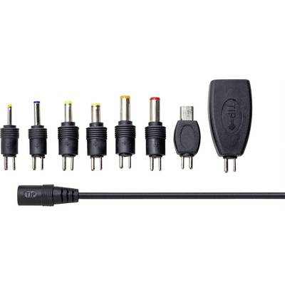 Différentes fiches d'adaptateur alignées côte à côte, chacune avec des marquages colorés différents, pour des appareils électroniques.