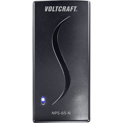 Chargeur noir avec indicateur lumineux bleu et nom de marque 'Voltcraft NPS-65-N' sur la face avant.