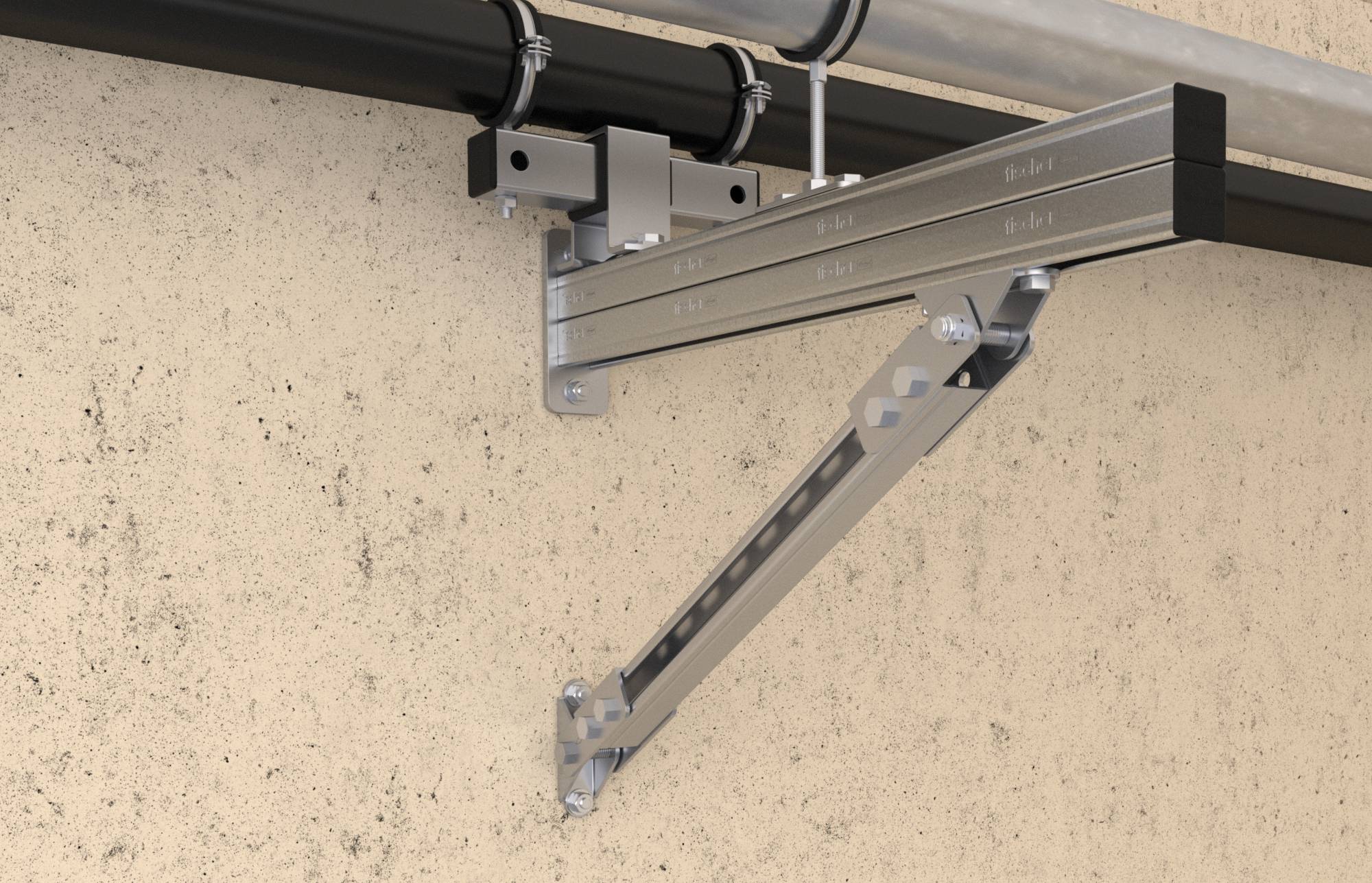 Système de rail d'ouvreur de porte de garage et support de fixation montés au plafond à côté d'un mur.