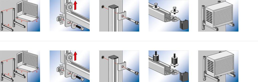 Instructions de montage de climatiseur : Étapes pour la fixation d'un support mural pour une unité extérieure, incluant les vis et les perçages.