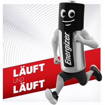 Une figurine de bande dessinée en forme de pile court dynamiquement. Texte : 'COURT ET COURT' sur un fond rouge.