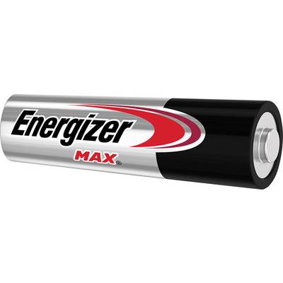 Une pile AA de la marque Energizer avec des accents rouge et noir et l'inscription 'MAX' sur la surface argentée.