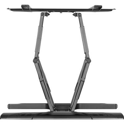 Un support de table réglable avec un mécanisme de levage en X, idéal pour un travail ergonomique en position debout ou assise.