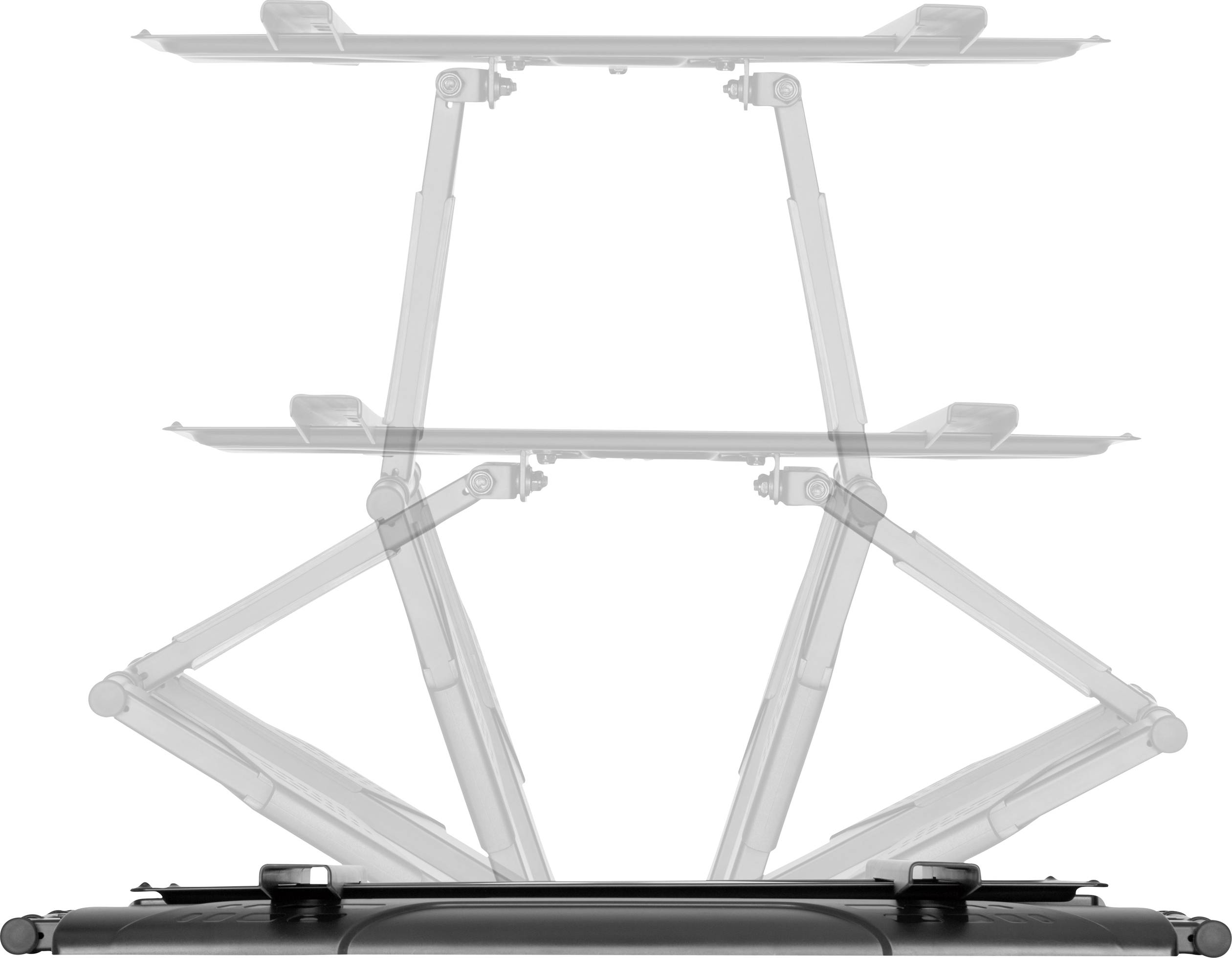 Un support pour ordinateur portable pliable, représenté à plusieurs niveaux de hauteur, montre sa hauteur réglable de manière flexible pour un travail ergonomique.