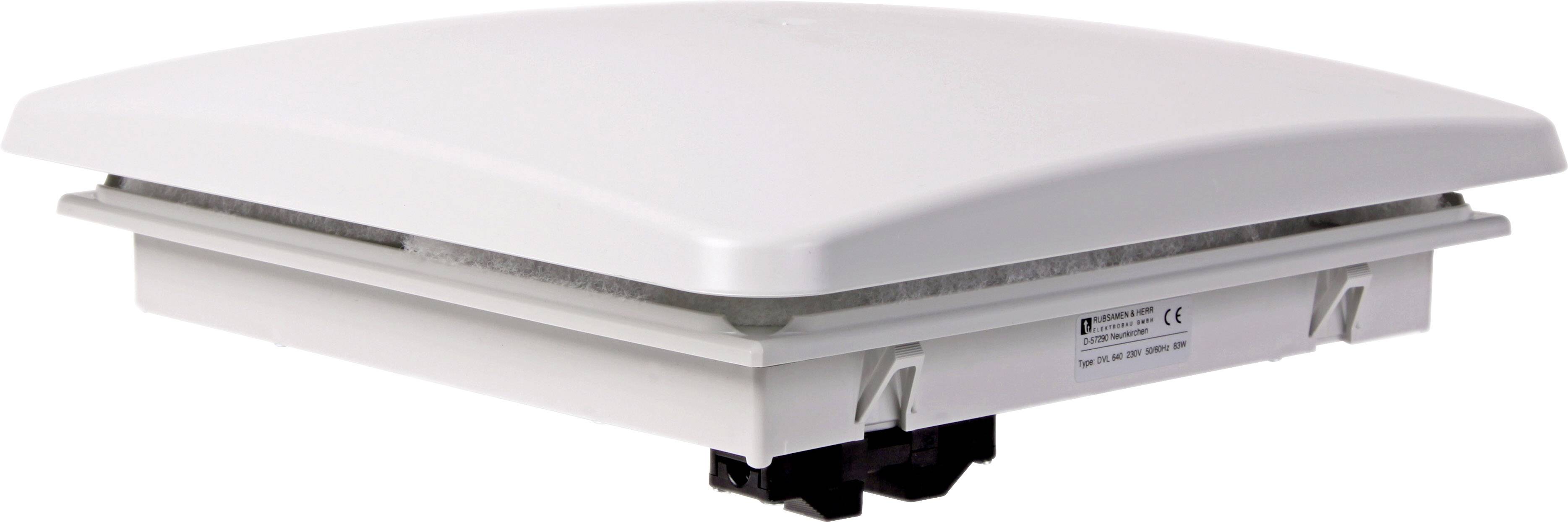 Un ventilateur de toit blanc rectangulaire avec une surface lisse et des bords arrondis, adapté aux caravanes ou aux camping-cars.