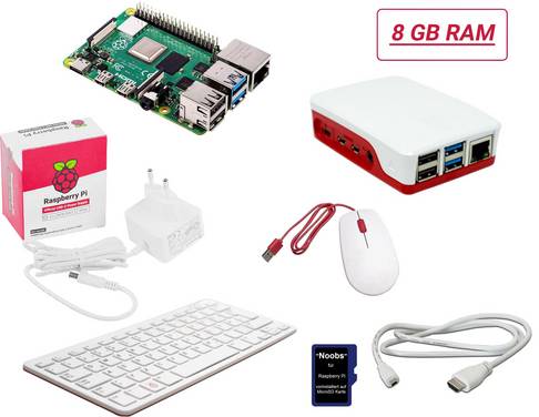 Raspberry Pi® Desktop Kit Raspberry Pi® 4 B 8 GB 4 x 1.5 GHz avec clavier, avec souris, avec Noobs OS, avec alimentation, avec boîtier, avec câble HDMI