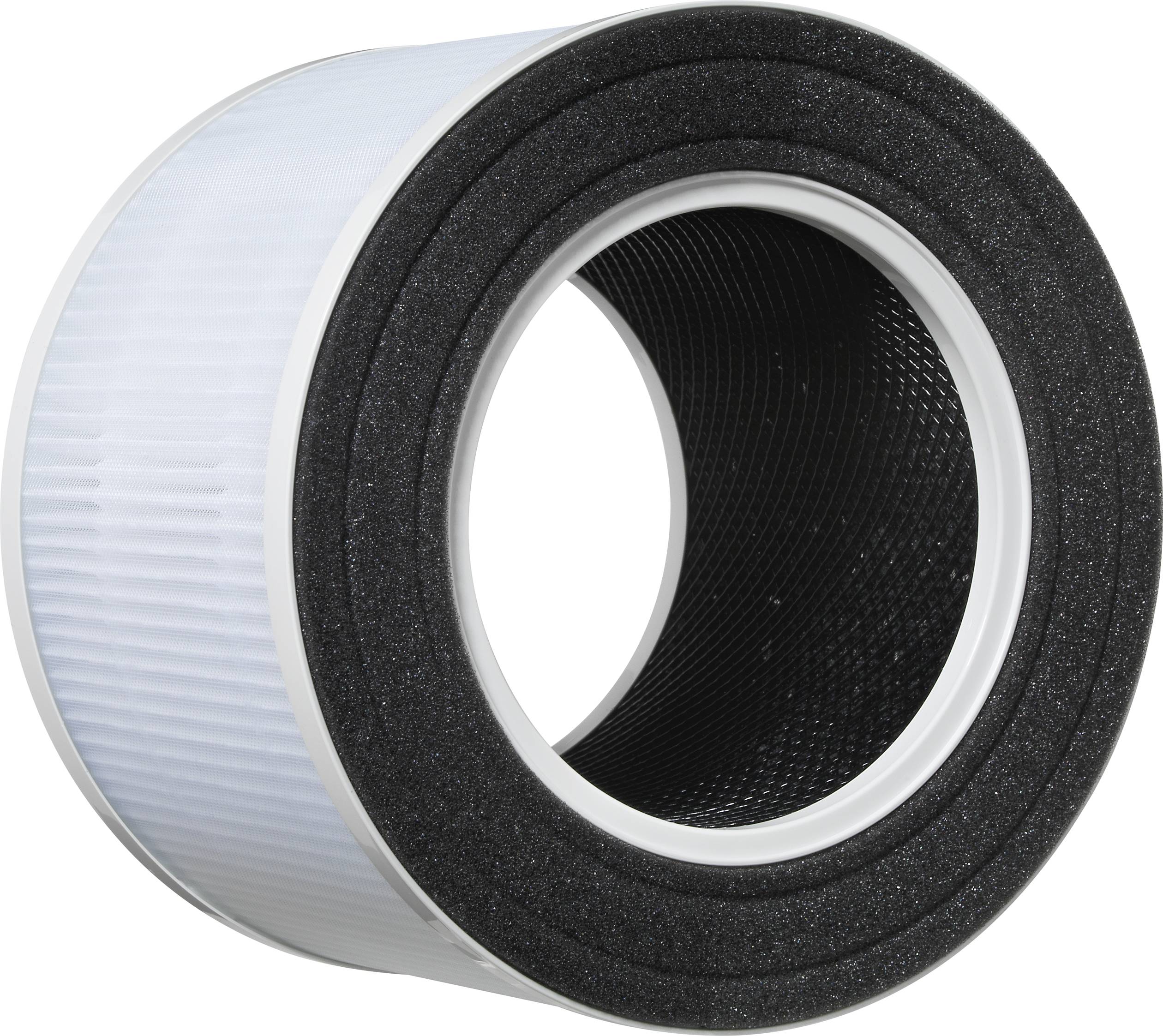 Un filtre à air cylindrique avec un boîtier blanc et un bord noir illustre la structure de ventilation. Principalement utilisé pour la purification de l'air.