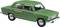 Voiture miniature verte d'une berline quatre portes classique avec des pare-chocs chromés et des vitres, mettant en valeur la carrosserie et les détails.