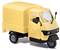 Modèle réduit d'un transporteur trois-roues jaune avec une carrosserie en caisse, vu de côté.