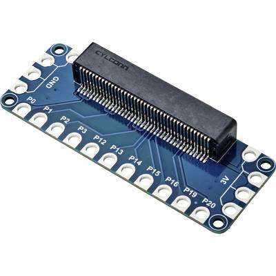 Une carte électronique bleue avec un connecteur noir au centre. Étiquetée avec 'GND', '3V3' et des broches allant de 'P0' à 'P20'.