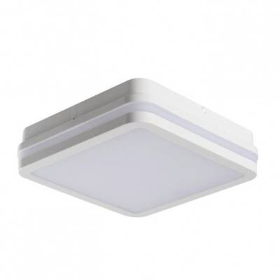 Plafonnier LED carré blanc, au design minimaliste, pour un éclairage uniforme de la pièce.