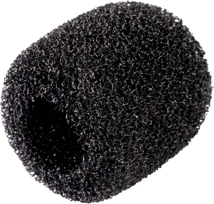 Un pare-brise en mousse noire qui s'adapte aux microphones, conçu pour réduire les bruits de vent lors d'enregistrements audio.