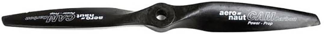 Hélice noire portant l'inscription 'aero-naut CAM carbon Power Prop'. Adaptée pour les avions télécommandés.