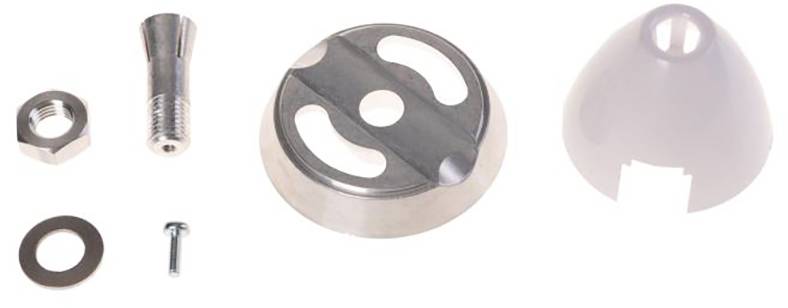 Pièces métalliques de différentes formes et tailles, comprenant un écrou, une vis et un capuchon conique, sur fond blanc.