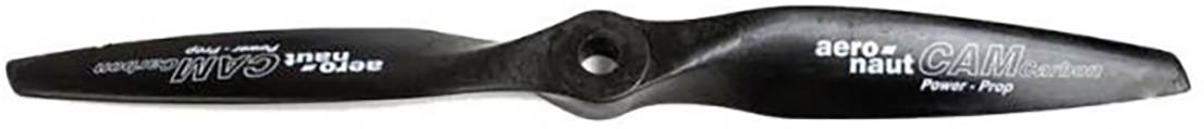 Hélice en plastique noir portant l'inscription « aero-naut CAM Prop » et « 5,5x2,5 ».