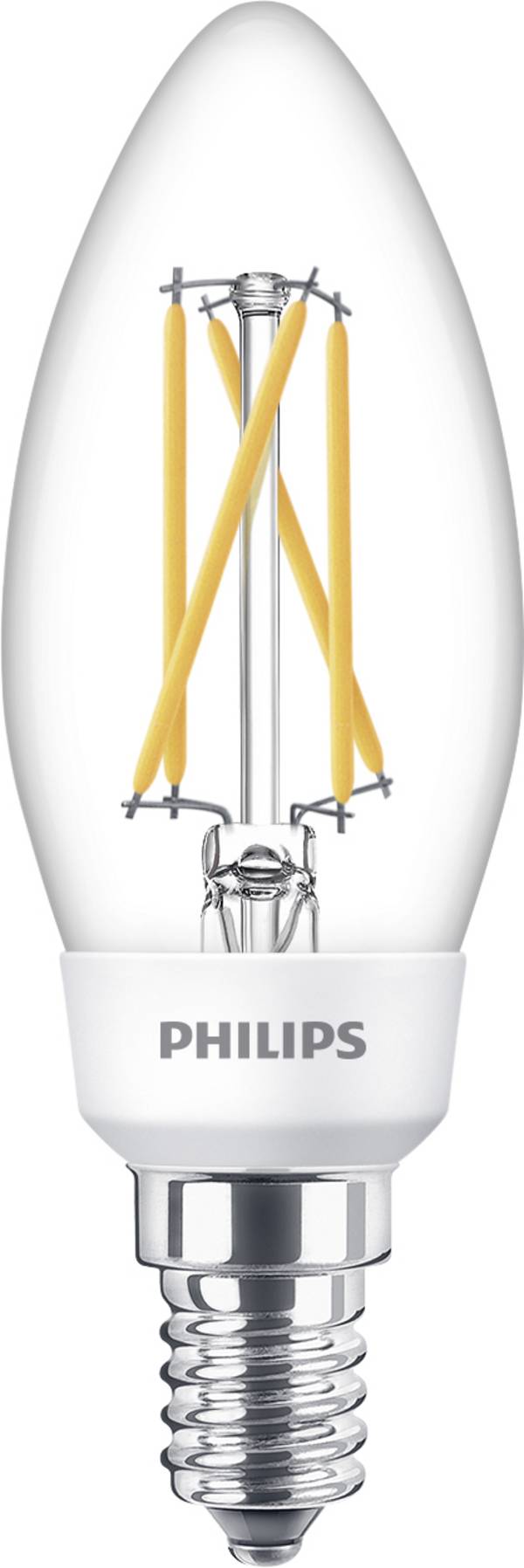 Philips LED 77215400 LED CEE F (A - G) E14 forme de flamme 5 W, 2.5 W, 1 W = 40 W, 18 W, 9 W blanc chaud (Ø x L) 3.5 cm x 10.6 cm à intensité variable 1 pc(s)
