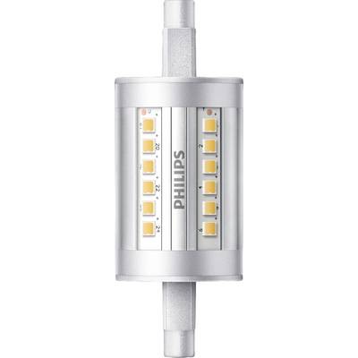 Une lampe LED cylindrique avec le logo Philips, équipée de plusieurs diodes électroluminescentes oranges disposées en deux rangées parallèles.