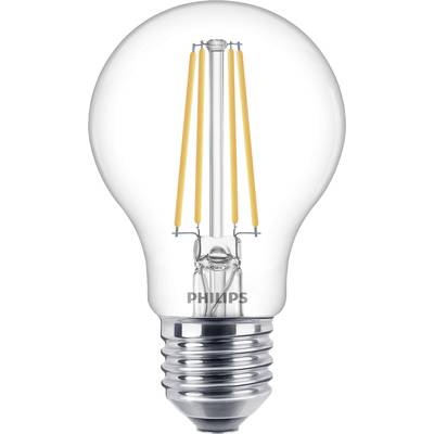Une ampoule transparente avec des filaments oranges visibles, évoquant un style LED moderne et économe en énergie.