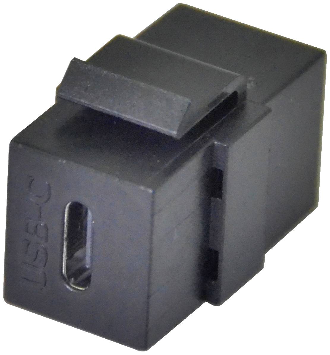 Un adaptateur USB-C noir de forme carrée avec un port USB-C sur l'avant.