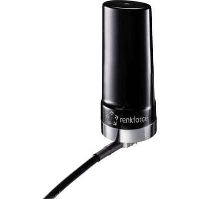 Une antenne Wi-Fi cylindrique noire d'extérieur de Renkforce avec un câble connecté en bas.