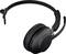 Casque noir sans fil avec perche microphone, vu de côté, montrant son design et son style de port.