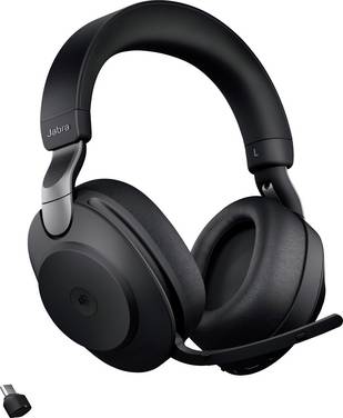 Jabra Evolve2 85 MS  Micro-casque supra-auriculaire Bluetooth, filaire Stereo noir Suppression du bruit du microphone volume réglable, affichage de la charge de la batterie, mise en sourdine du microphone téléphone