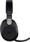 Casque Jabra noir avec microphone, sur un fond blanc. Le microphone est rabattu vers le bas.