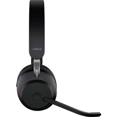 Casque noir avec perche micro et coussinets d'oreilles. Idéal pour la communication et l'audio sur ordinateurs et appareils mobiles.